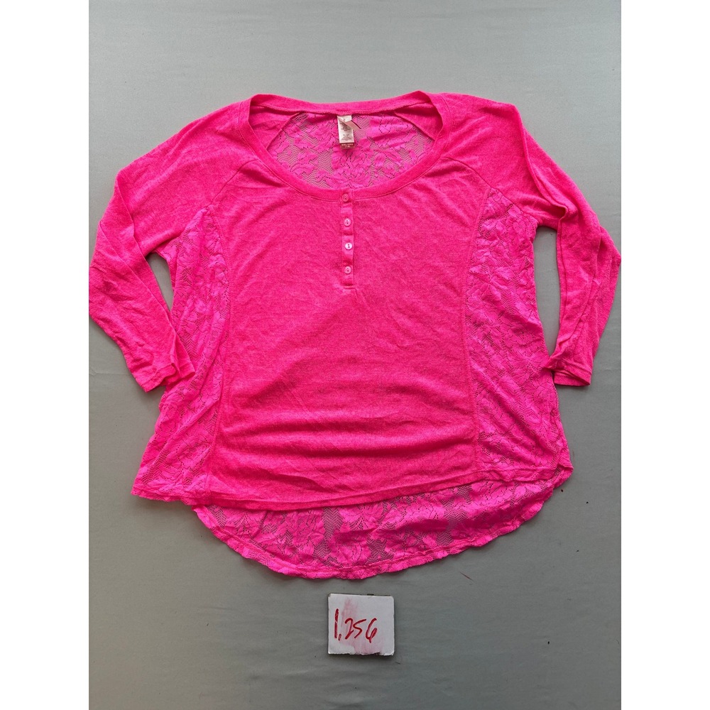 No Boundaries Pink Sizzle Lace Back Henley Top Long Sleeve XXL 19 NJ13T300J